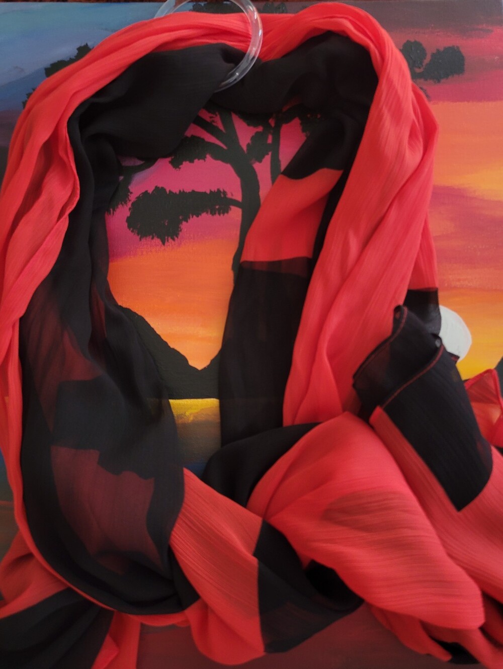 DKNY Black And Red Overized  Wrap , Scarf